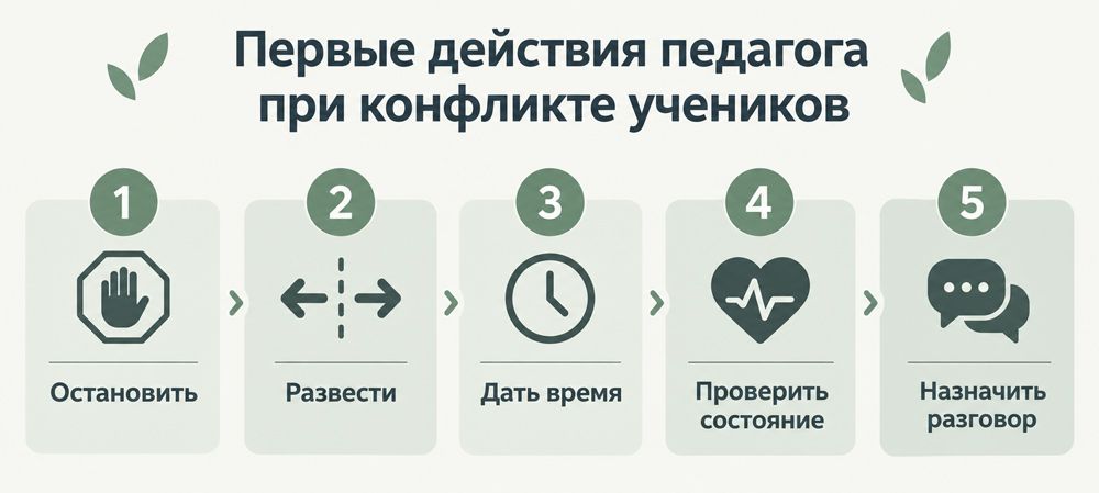 Первые действия педагога при конфликте учеников в школе